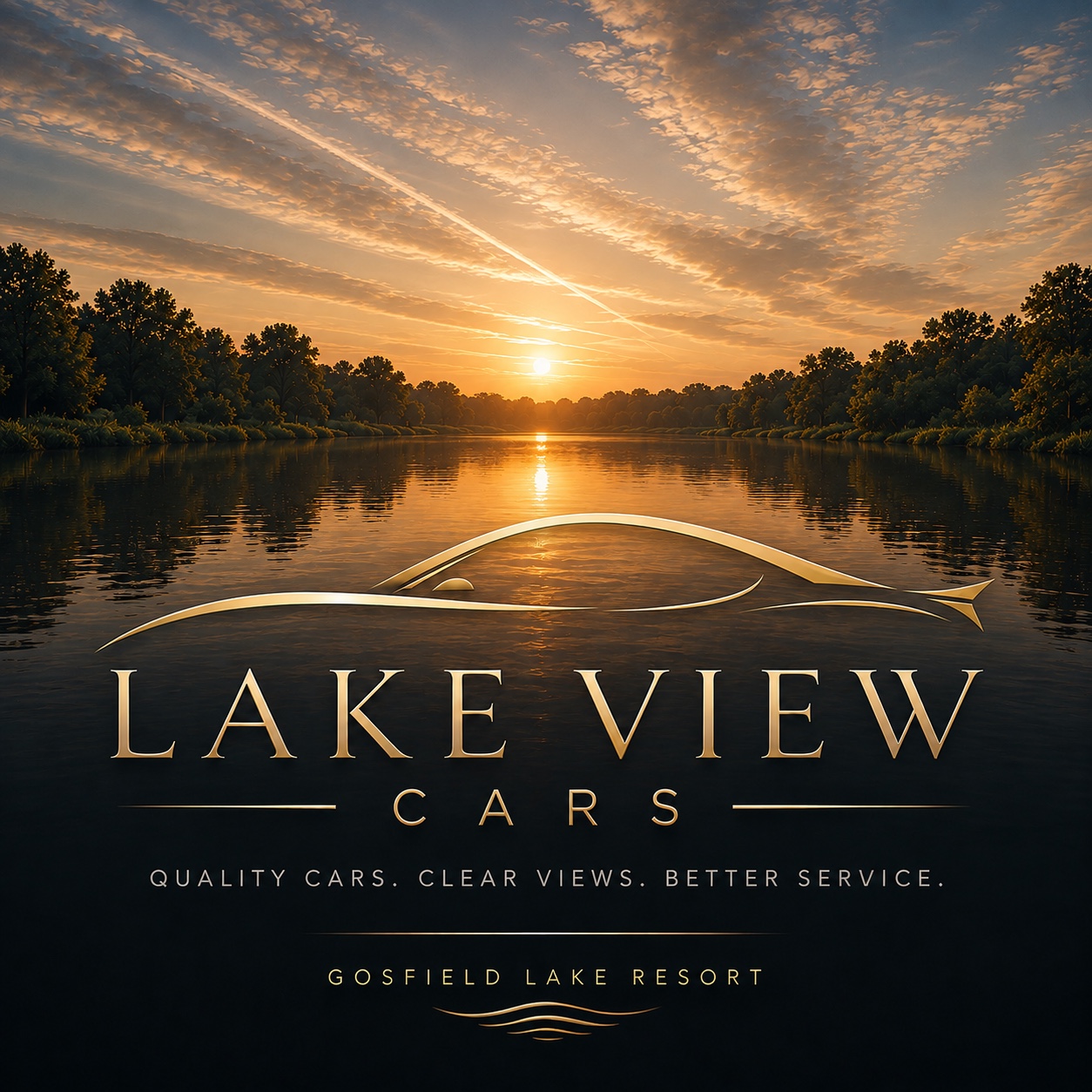 Sunset over Gosfield Lake with the Lake View Cars marque